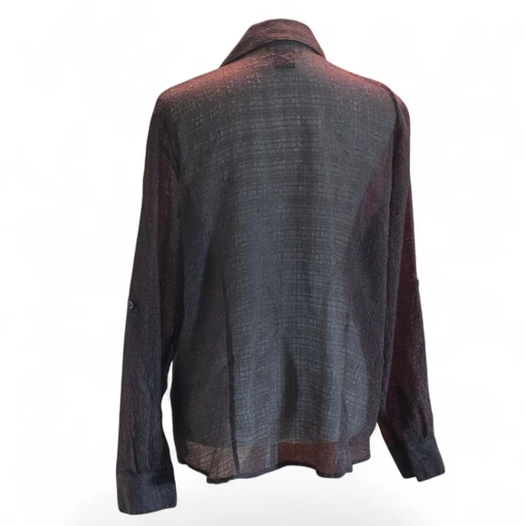 Elementz 2 pc Semi-Sheer Brown Textured Roll-tab Blouse Laced Cami Women's XL - Picture 2 of 16